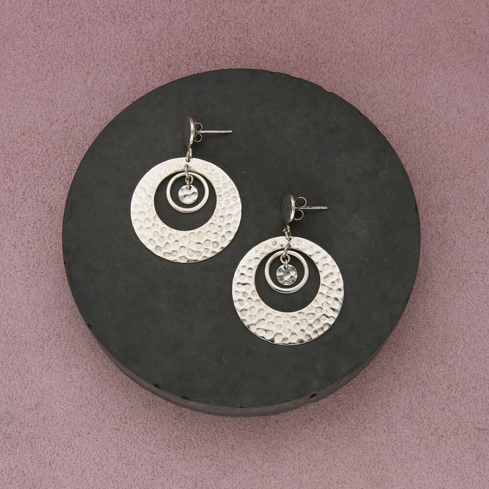 sterling silver hammered cascading disc dangle earrings